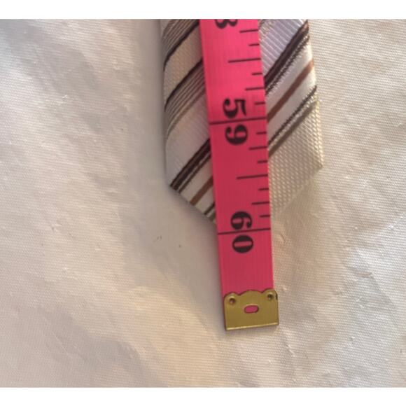 Valerio Garati Necktie  - 100% Polyester Brown Cream Gray Off White Striped Tie - Picture 13 of 13